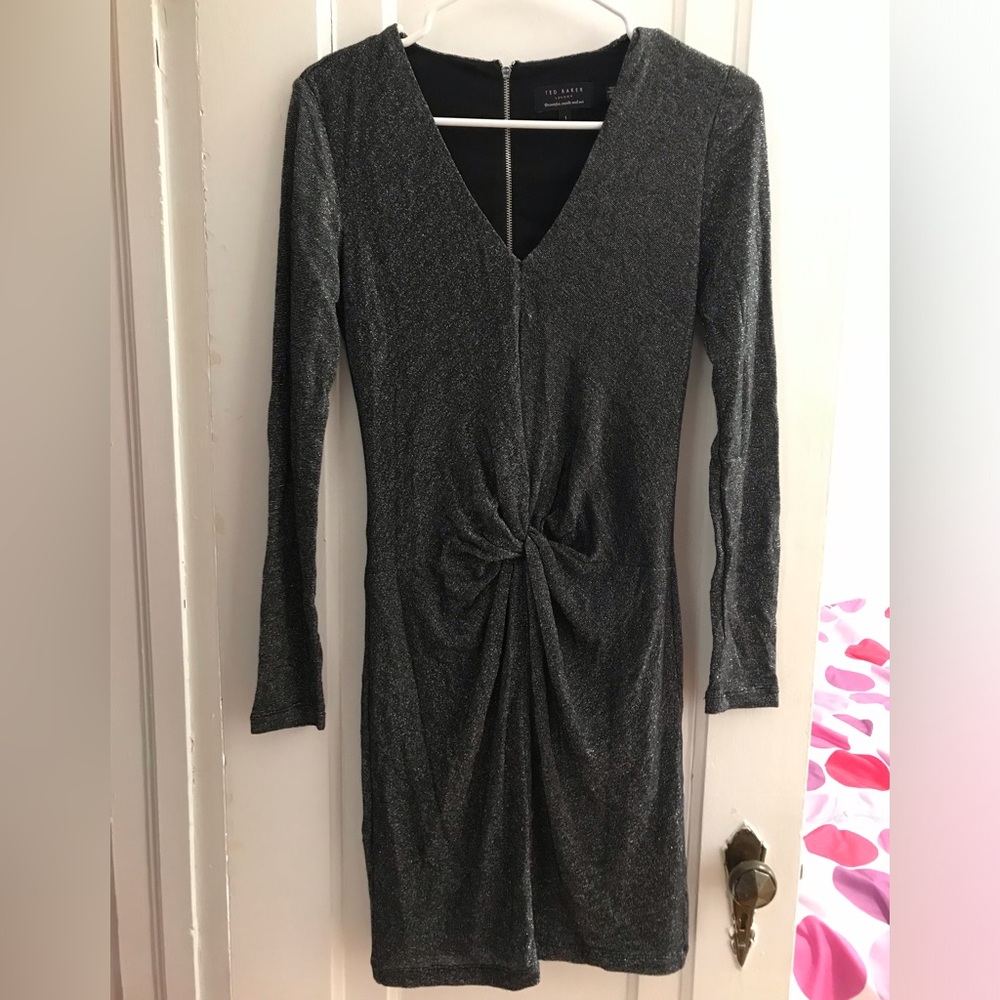 Ted Baker Silver Front Knot Lurex Dress